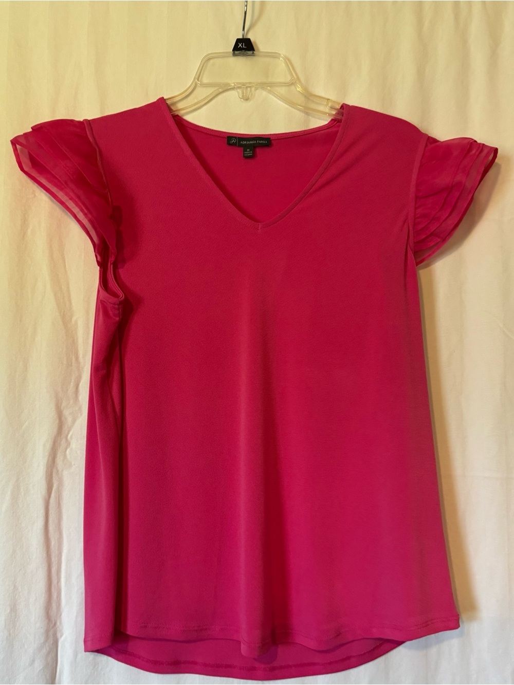 Adrianna Papell Pink Ruffle‑Sleeve V‑Neck Blouse – Women’s Medium